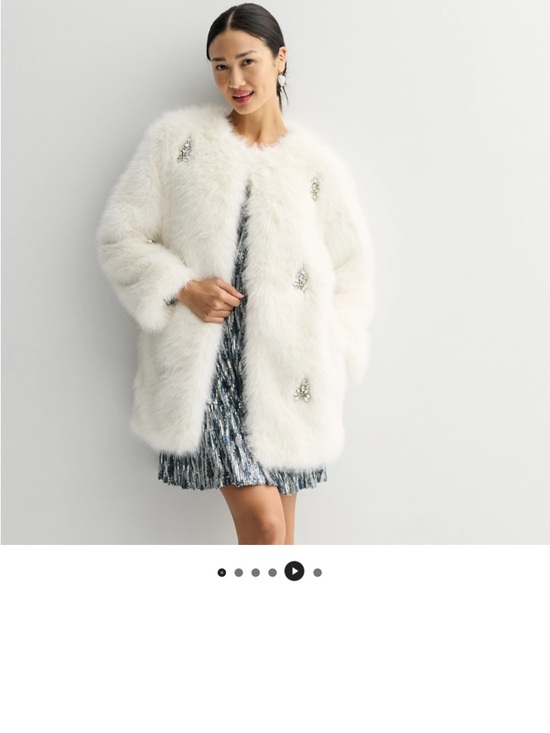 Farmers Market Jackets & Blazers - Plush White Faux Fur Teddy Coat with Jewel Accents